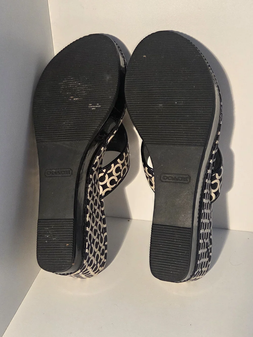 COACH Black & Beige Signature Pattern Women's Slide Sandals Size 6.5B